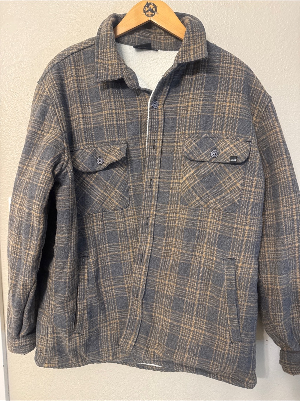 Jack by BB Dakota Men's Plaid Shirt Jacket in Gray and Tan